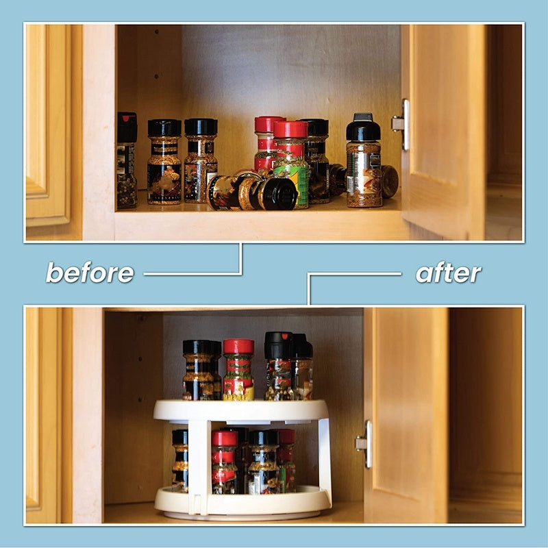 Two Level Storage Turntable - Multi Level Rotary Kitchen Spice Manager for Cabinets, Pantries, Bathrooms, Refrigerators