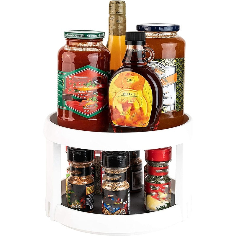 Two Level Storage Turntable - Multi Level Rotary Kitchen Spice Manager for Cabinets, Pantries, Bathrooms, Refrigerators
