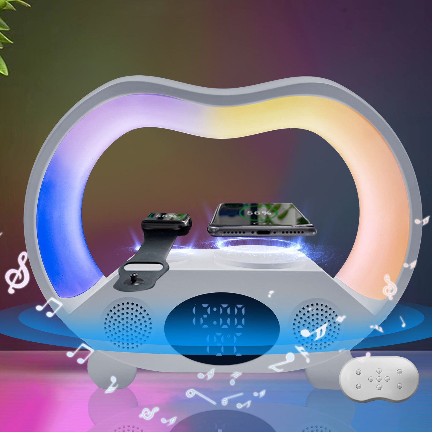 ✨ 2024年新作｜6 in 1 スマート多機能ワイヤレスライトスピーカー（Bluetooth対応・リモコン付き） ✨Lamp Multi-function Wireless Charger Night Light Bluetooth-compatible Speaker