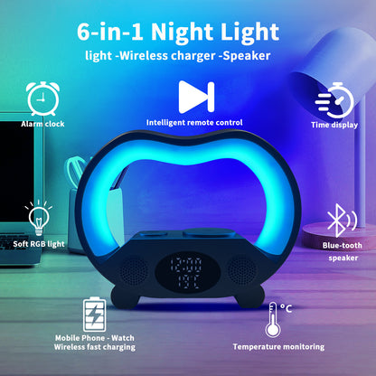 ✨ 2024年新作｜6 in 1 スマート多機能ワイヤレスライトスピーカー（Bluetooth対応・リモコン付き） ✨Lamp Multi-function Wireless Charger Night Light Bluetooth-compatible Speaker
